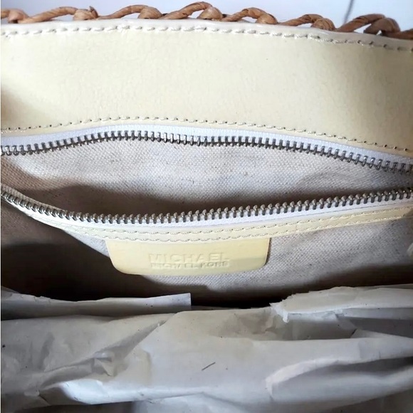 Michael Kors White Leather Santorini Raffia Large Straw Woven Tote Bag. - Picture 9 of 16